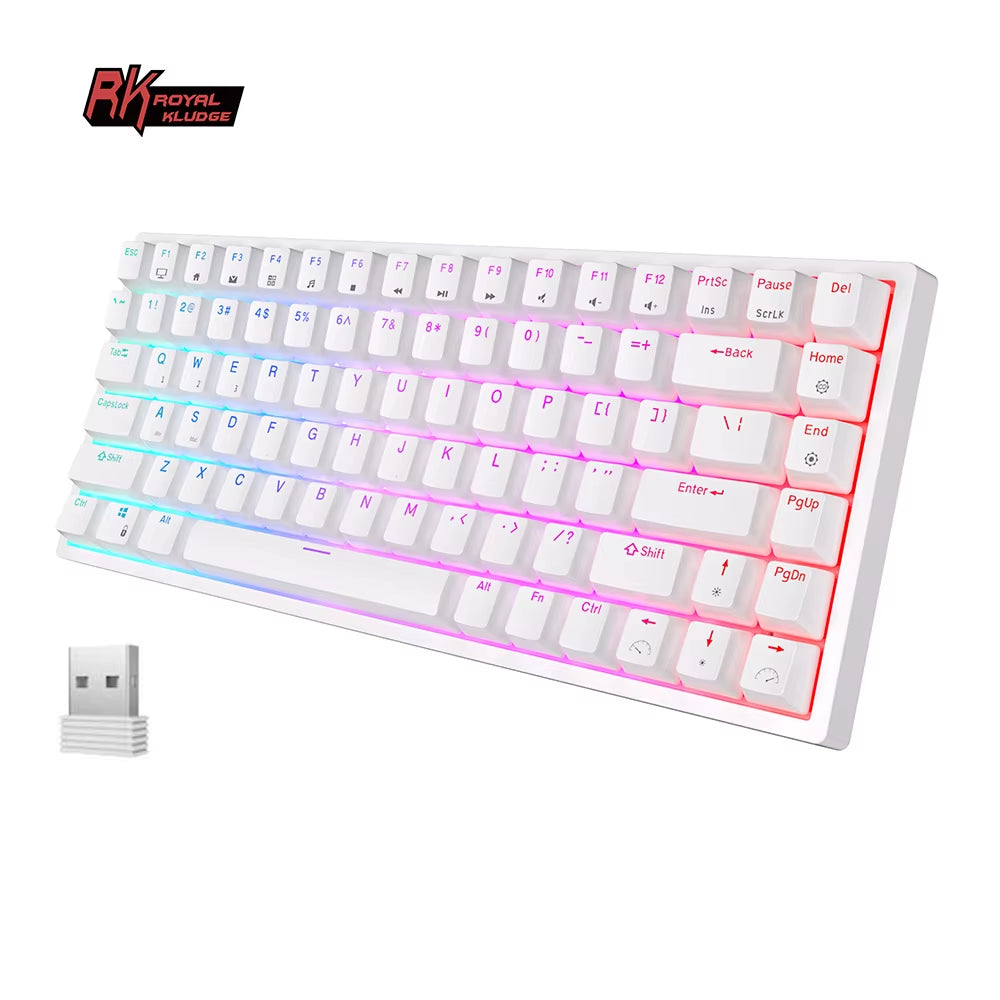RK84 75% RGB Triple Mode Mechanical Keyboard BT5.0/2.4G/USB-C 84 Hot Swappable Bluetooth Wireless Gamer Keyboard