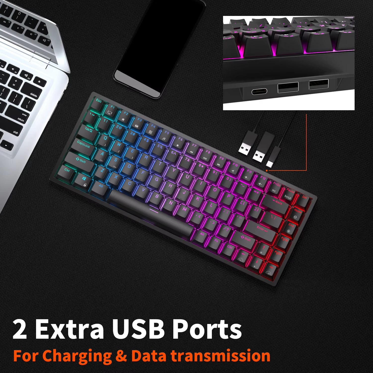 RK84 75% RGB Triple Mode Mechanical Keyboard BT5.0/2.4G/USB-C 84 Hot Swappable Bluetooth Wireless Gamer Keyboard